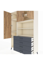 Hyperion Dolap 7 Raflı 4 Çekmeceli 3 Kapaklı 132x44x195 Aytaşı-Çam/Antrasit