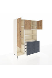 Hyperion Dolap 7 Raflı 4 Çekmeceli 3 Kapaklı 132x44x195 Aytaşı-Çam/Antrasit