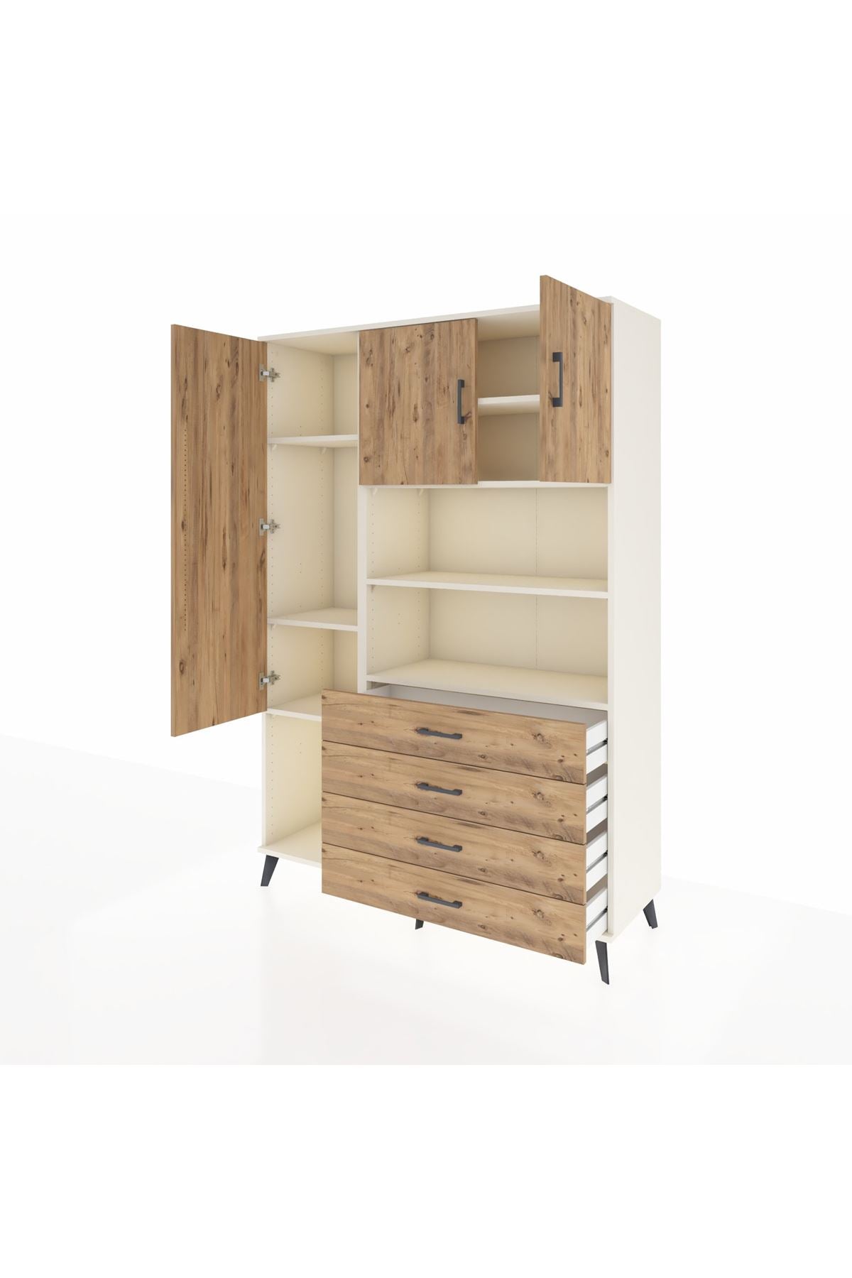 Hyperion Dolap 7 Raflı 4 Çekmeceli 3 Kapaklı 132x44x195 Aytaşı-Çam/Çam