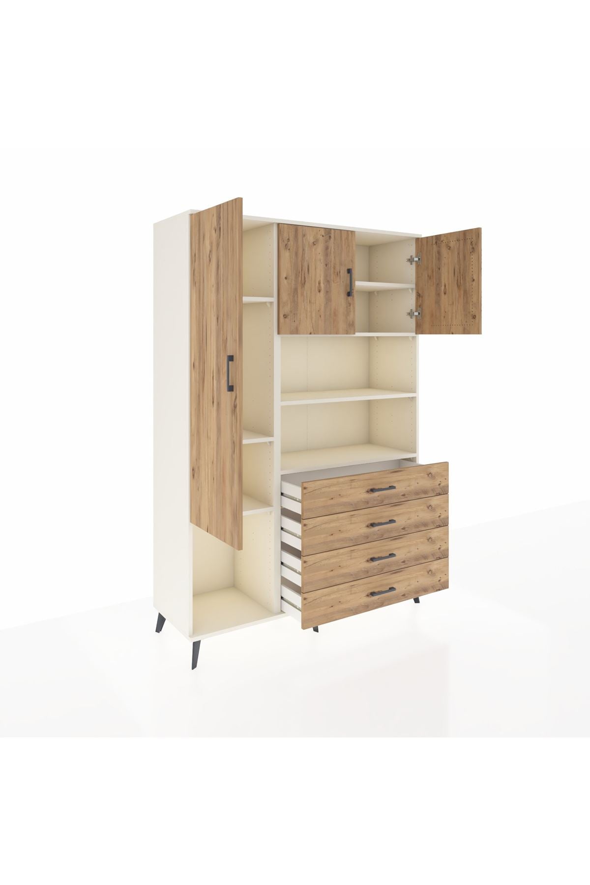 Hyperion Dolap 7 Raflı 4 Çekmeceli 3 Kapaklı 132x44x195 Aytaşı-Çam/Çam