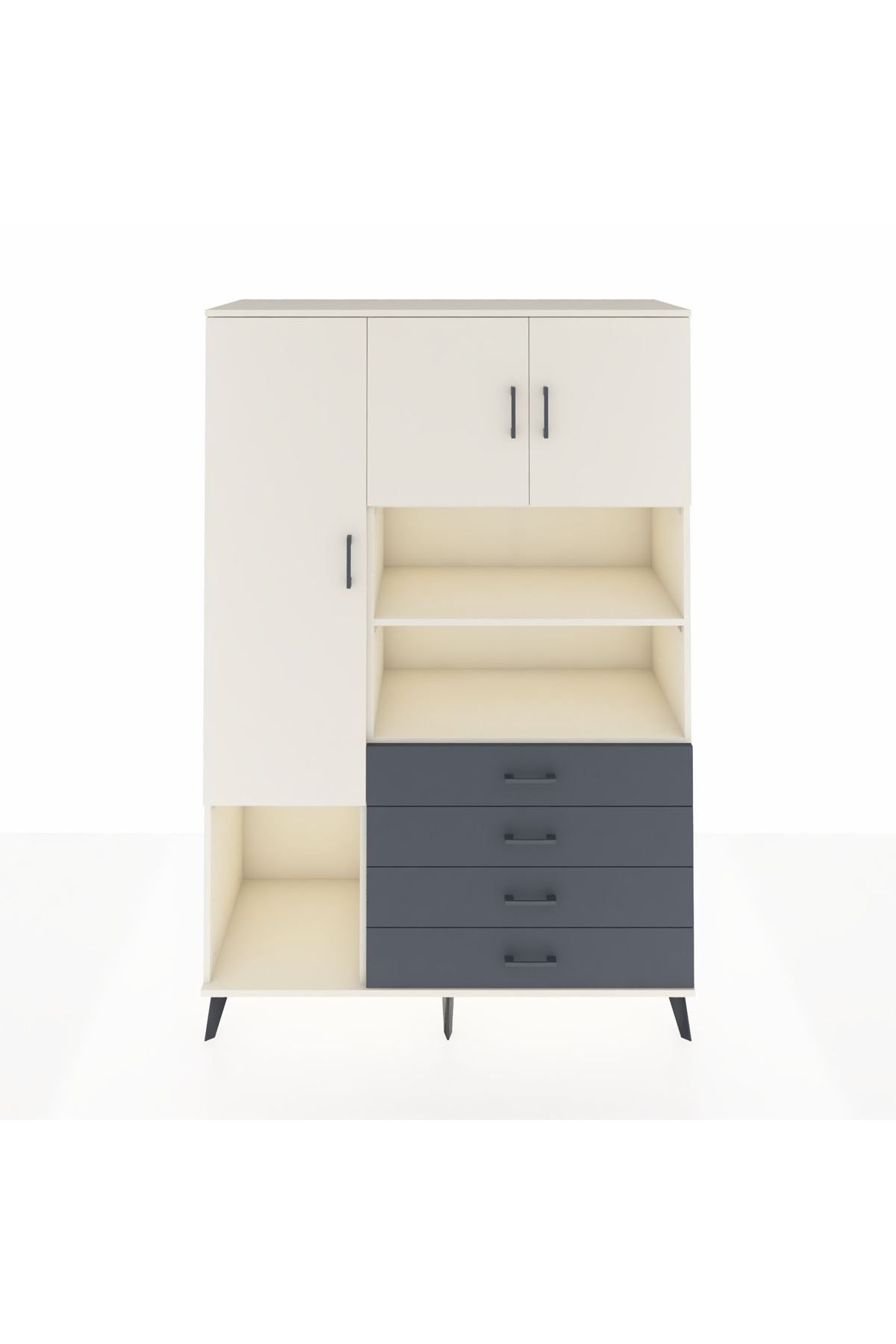 Hyperion Dolap 7 Raflı 4 Çekmeceli 3 Kapaklı 132x44x195 Aytaşı-Aytaşı/Antrasit