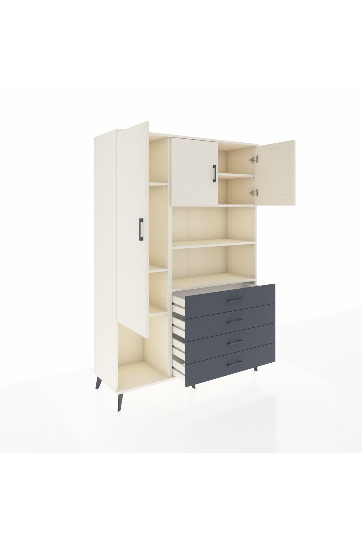 Hyperion Dolap 7 Raflı 4 Çekmeceli 3 Kapaklı 132x44x195 Aytaşı-Aytaşı/Antrasit