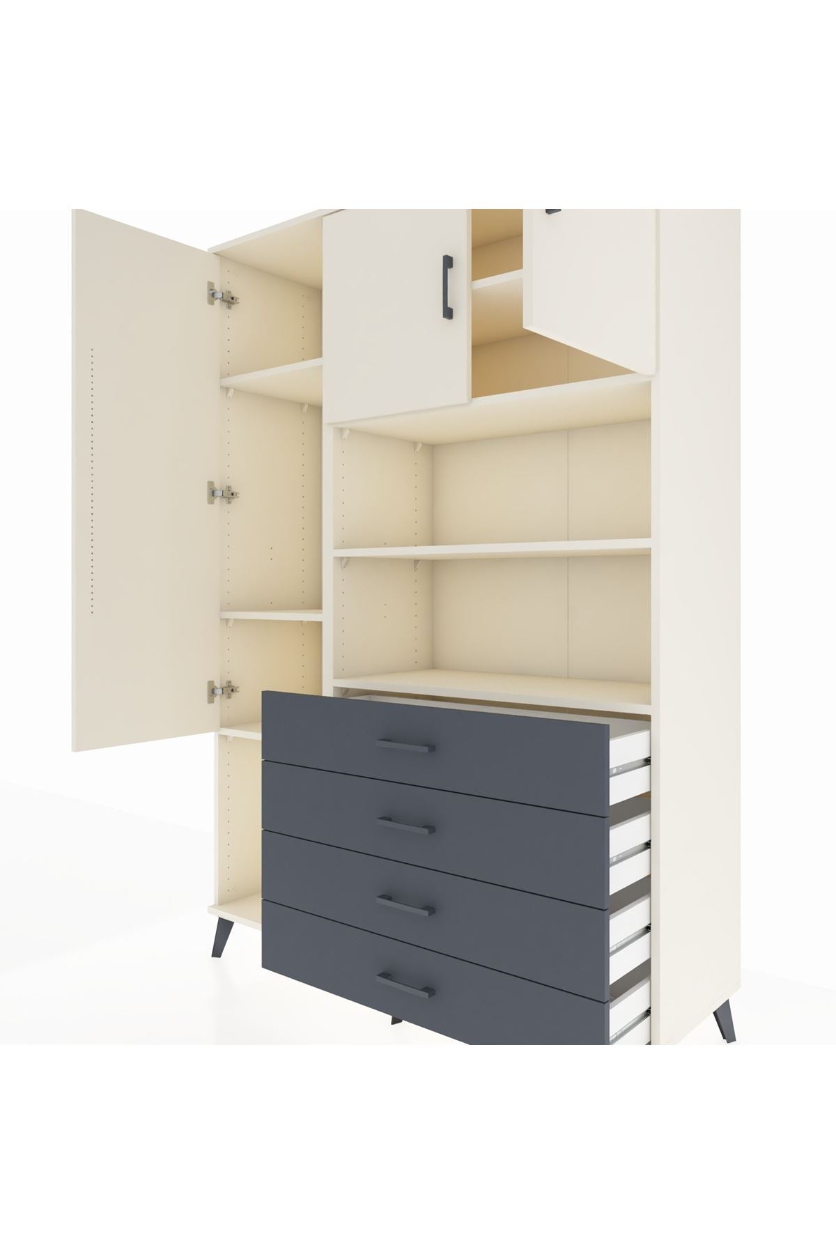 Hyperion Dolap 7 Raflı 4 Çekmeceli 3 Kapaklı 132x44x195 Aytaşı-Aytaşı/Antrasit