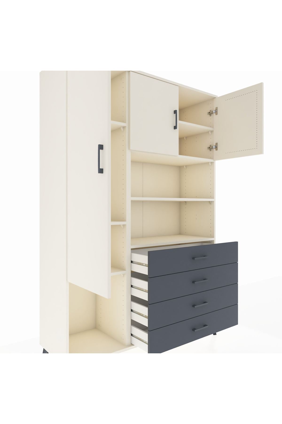 Hyperion Dolap 7 Raflı 4 Çekmeceli 3 Kapaklı 132x44x195 Aytaşı-Aytaşı/Antrasit