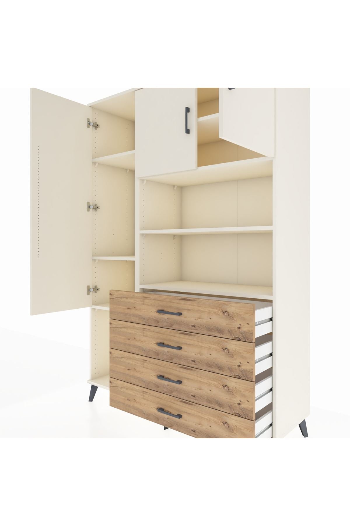 Hyperion Dolap 7 Raflı 4 Çekmeceli 3 Kapaklı 132x44x195 Aytaşı-Aytaşı/Çam