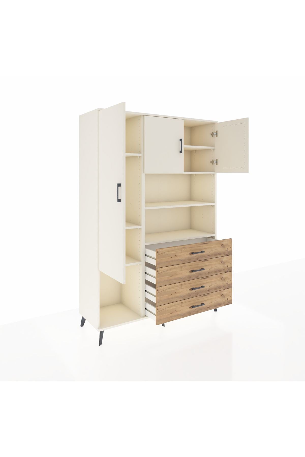 Hyperion Dolap 7 Raflı 4 Çekmeceli 3 Kapaklı 132x44x195 Aytaşı-Aytaşı/Çam