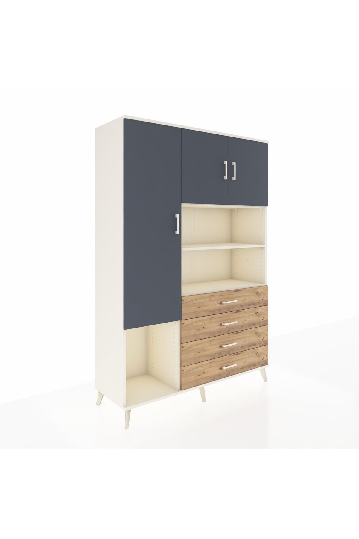 Hyperion Dolap 7 Raflı 4 Çekmeceli 3 Kapaklı 132x44x195 Aytaşı-Antrasit/Çam