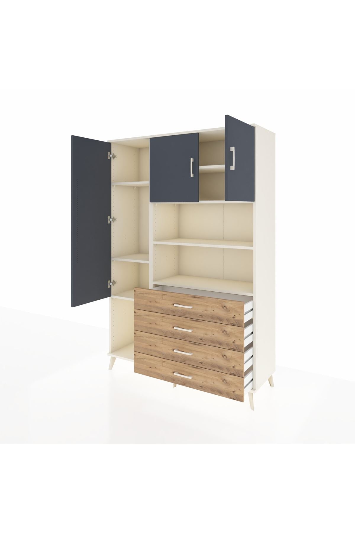 Hyperion Dolap 7 Raflı 4 Çekmeceli 3 Kapaklı 132x44x195 Aytaşı-Antrasit/Çam