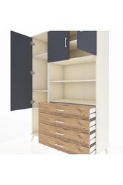 Hyperion Dolap 7 Raflı 4 Çekmeceli 3 Kapaklı 132x44x195 Aytaşı-Antrasit/Çam