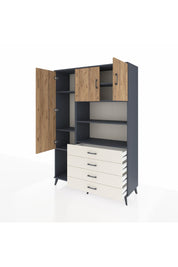 Hyperion Dolap 7 Raflı 4 Çekmeceli 3 Kapaklı 132x44x195 Antrasit-Çam/Aytaşı