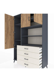 Hyperion Dolap 7 Raflı 4 Çekmeceli 3 Kapaklı 132x44x195 Antrasit-Çam/Aytaşı