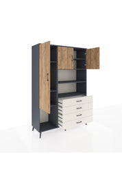 Hyperion Dolap 7 Raflı 4 Çekmeceli 3 Kapaklı 132x44x195 Antrasit-Çam/Aytaşı