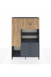 Hyperion Dolap 7 Raflı 4 Çekmeceli 3 Kapaklı 132x44x195 Antrasit-Çam/Antrasit