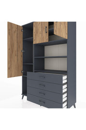 Hyperion Dolap 7 Raflı 4 Çekmeceli 3 Kapaklı 132x44x195 Antrasit-Çam/Antrasit