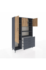 Hyperion Dolap 7 Raflı 4 Çekmeceli 3 Kapaklı 132x44x195 Antrasit-Çam/Antrasit