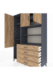 Hyperion Dolap 7 Raflı 4 Çekmeceli 3 Kapaklı 132x44x195 Antrasit-Çam/Çam