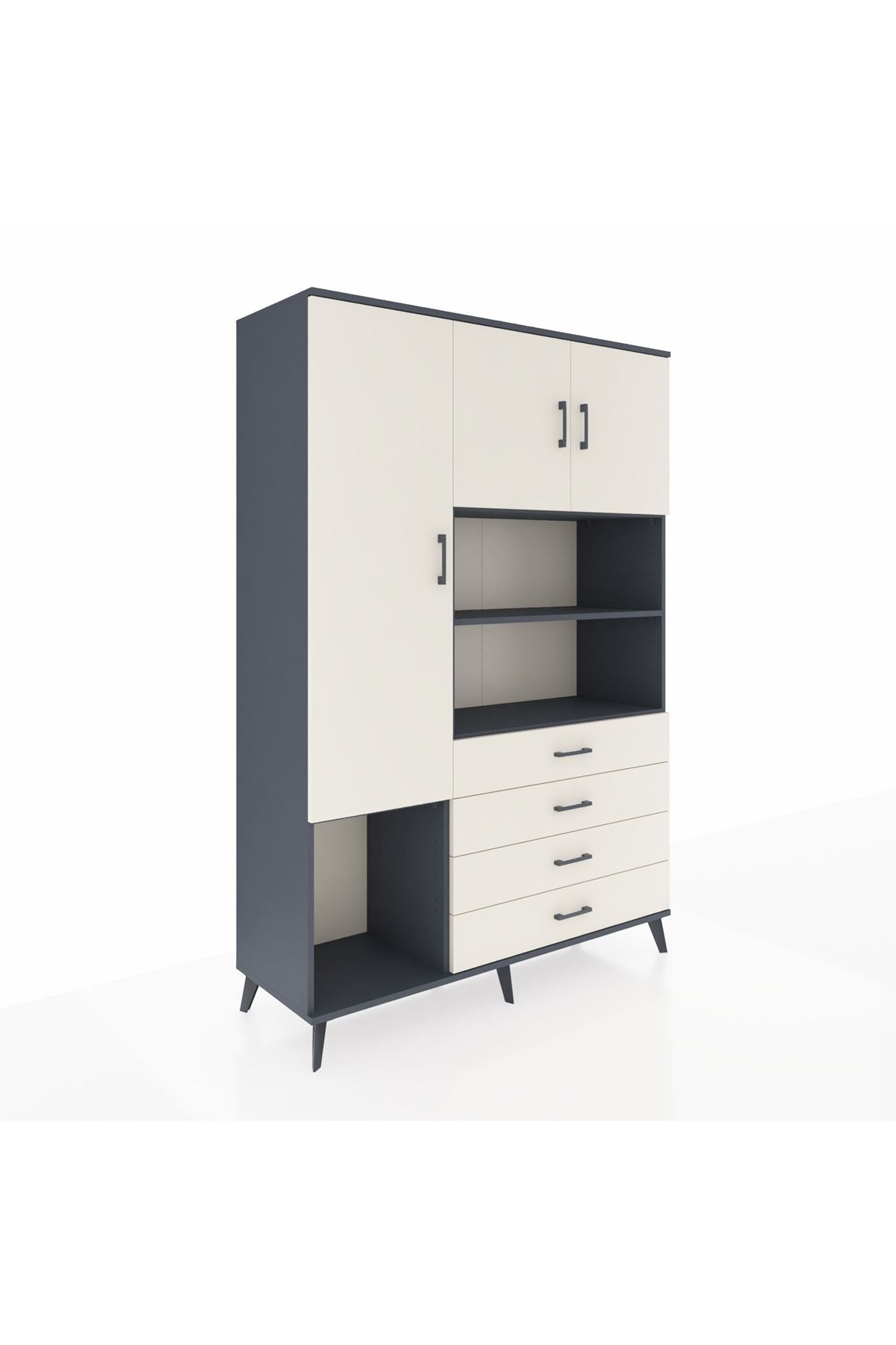 Hyperion Dolap 7 Raflı 4 Çekmeceli 3 Kapaklı 132x44x195 Antrasit-Aytaşı/Aytaşı