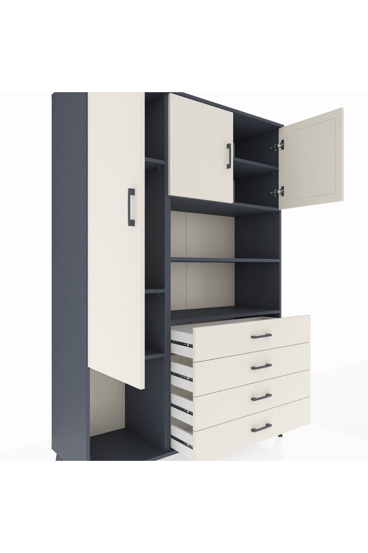 Hyperion Dolap 7 Raflı 4 Çekmeceli 3 Kapaklı 132x44x195 Antrasit-Aytaşı/Aytaşı