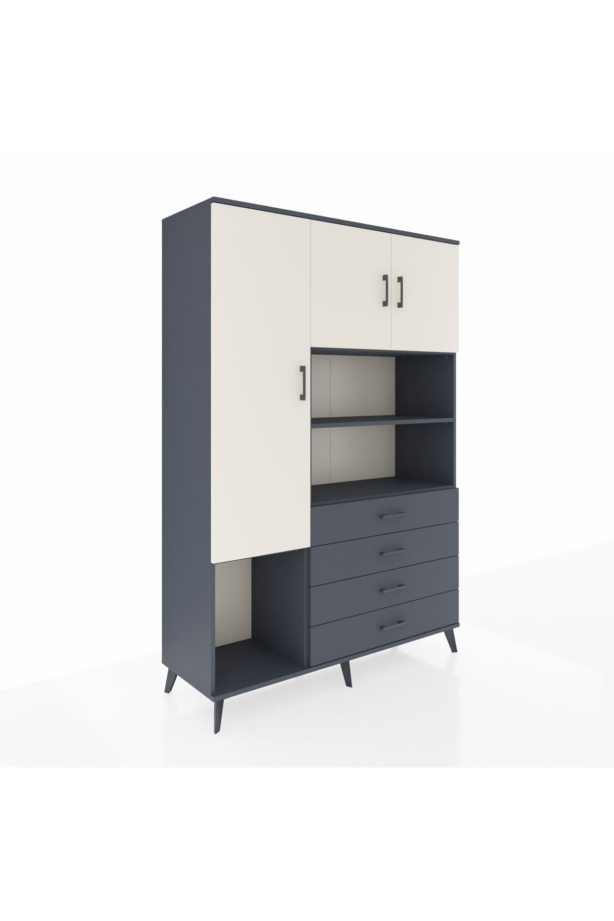 Hyperion Dolap 7 Raflı 4 Çekmeceli 3 Kapaklı 132x44x195 Antrasit-Aytaşı/Antrasit