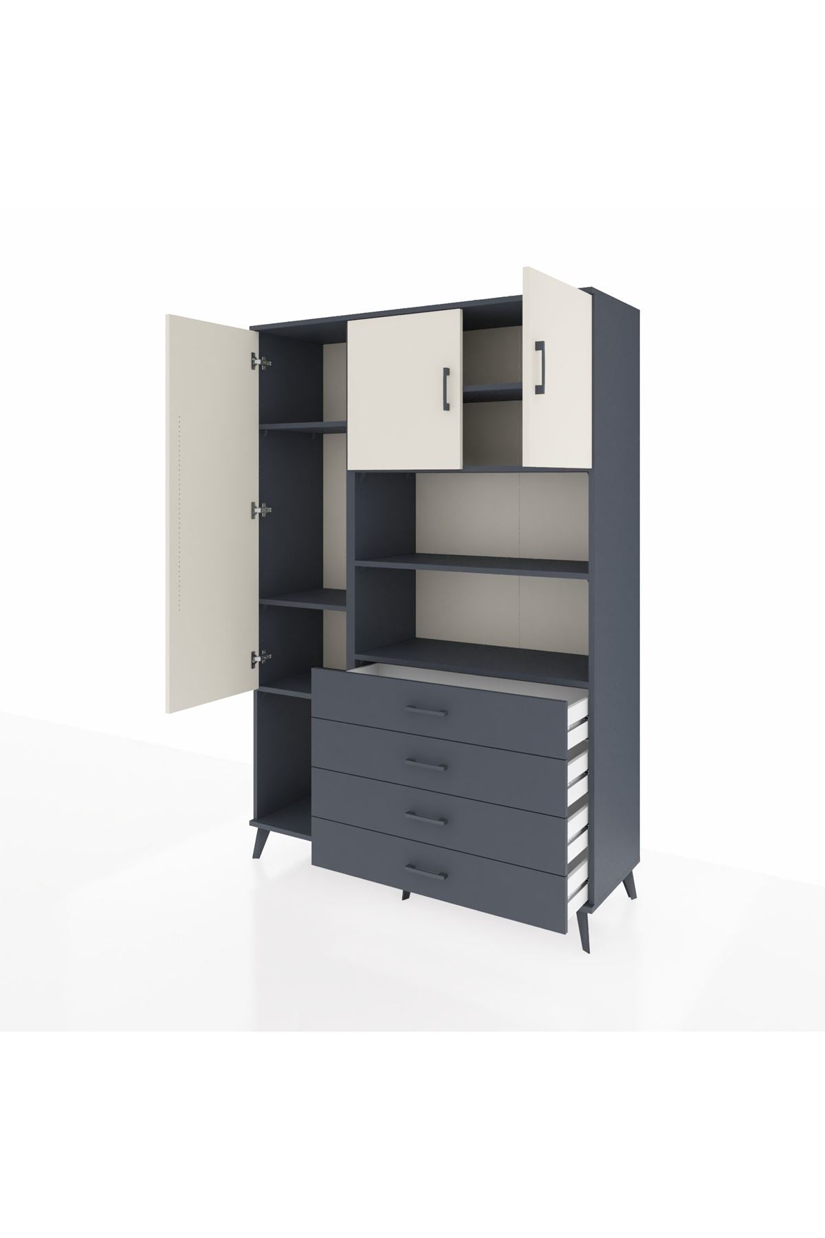 Hyperion Dolap 7 Raflı 4 Çekmeceli 3 Kapaklı 132x44x195 Antrasit-Aytaşı/Antrasit