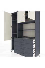 Hyperion Dolap 7 Raflı 4 Çekmeceli 3 Kapaklı 132x44x195 Antrasit-Aytaşı/Antrasit