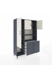Hyperion Dolap 7 Raflı 4 Çekmeceli 3 Kapaklı 132x44x195 Antrasit-Aytaşı/Antrasit