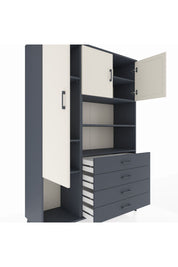 Hyperion Dolap 7 Raflı 4 Çekmeceli 3 Kapaklı 132x44x195 Antrasit-Aytaşı/Antrasit