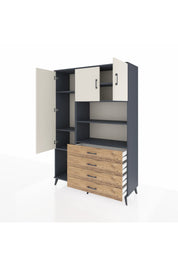 Hyperion Dolap 7 Raflı 4 Çekmeceli 3 Kapaklı 132x44x195 Antrasit-Aytaşı/Çam