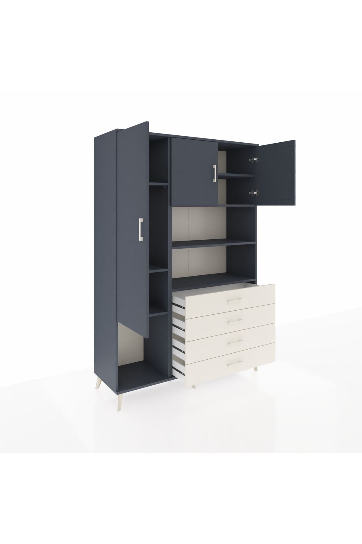 Hyperion Dolap 7 Raflı 4 Çekmeceli 3 Kapaklı 132x44x195 Antrasit-Antrasit/Aytaşı