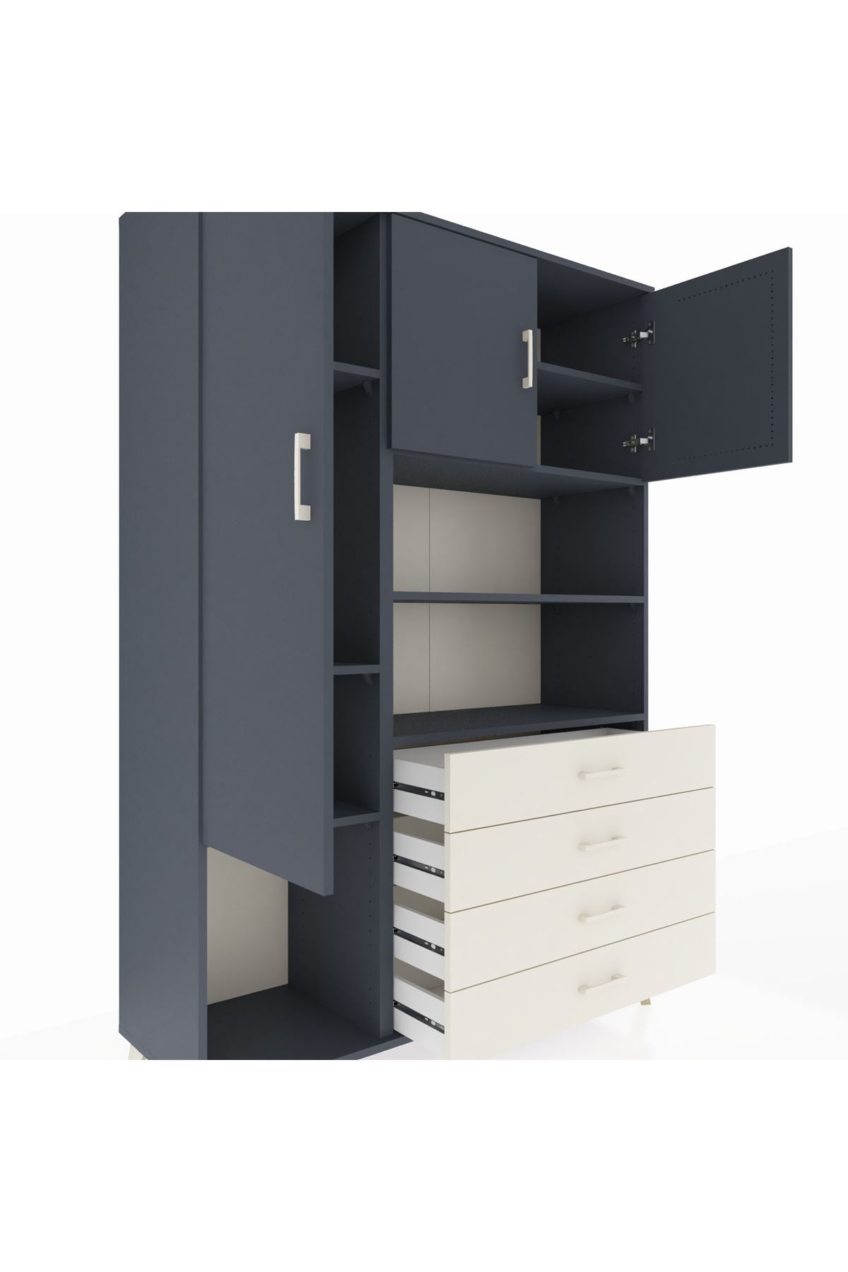 Hyperion Dolap 7 Raflı 4 Çekmeceli 3 Kapaklı 132x44x195 Antrasit-Antrasit/Aytaşı