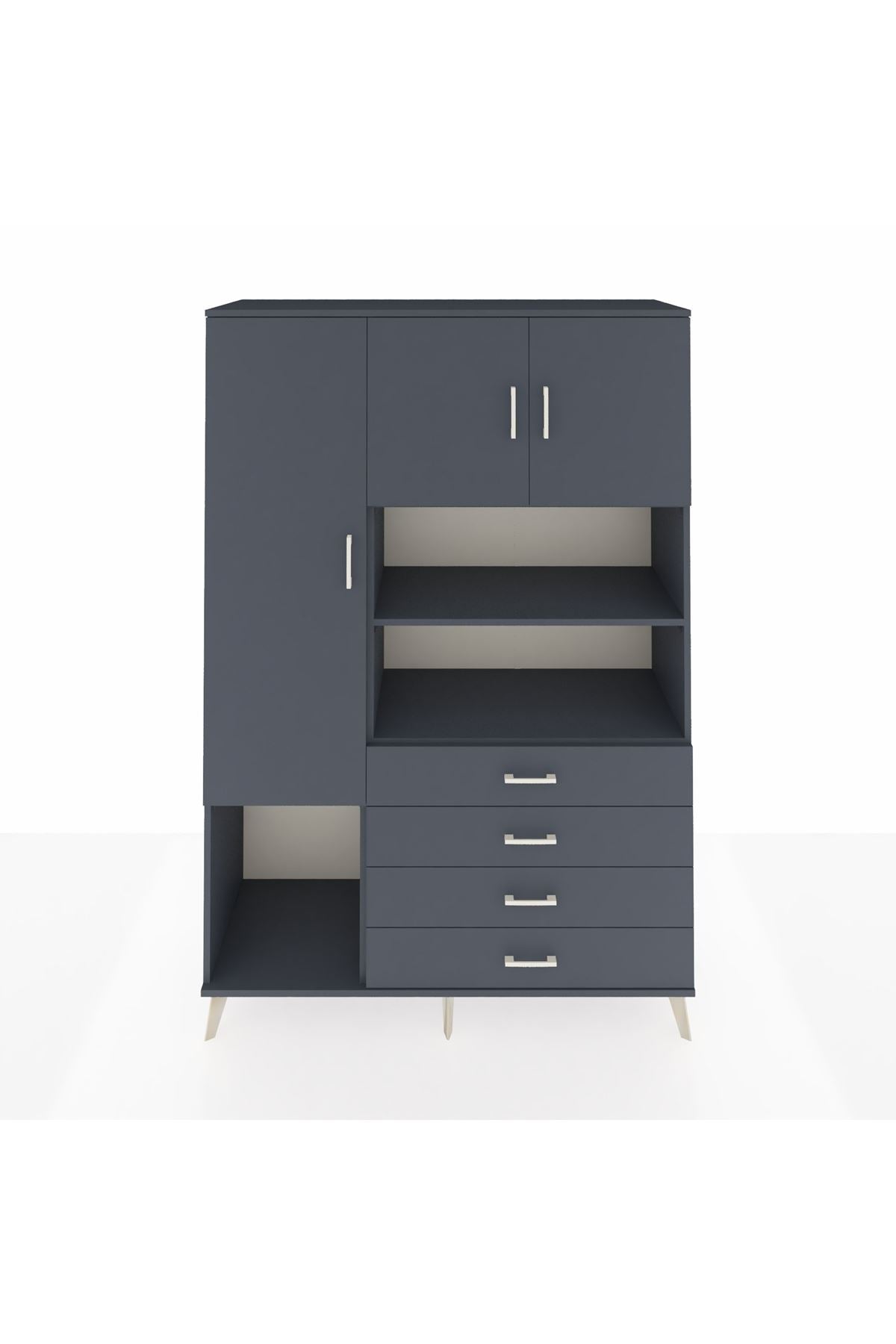 Hyperion Dolap 7 Raflı 4 Çekmeceli 3 Kapaklı 132x44x195 Antrasit-Antrasit/Antrasit