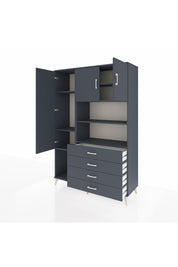 Hyperion Dolap 7 Raflı 4 Çekmeceli 3 Kapaklı 132x44x195 Antrasit-Antrasit/Antrasit