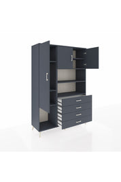 Hyperion Dolap 7 Raflı 4 Çekmeceli 3 Kapaklı 132x44x195 Antrasit-Antrasit/Antrasit