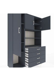 Hyperion Dolap 7 Raflı 4 Çekmeceli 3 Kapaklı 132x44x195 Antrasit-Antrasit/Antrasit