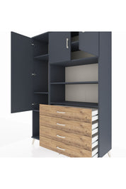 Hyperion Dolap 7 Raflı 4 Çekmeceli 3 Kapaklı 132x44x195 Antrasit-Antrasit/Çam