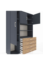 Hyperion Dolap 7 Raflı 4 Çekmeceli 3 Kapaklı 132x44x195 Antrasit-Antrasit/Çam