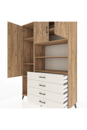 Hyperion Dolap 7 Raflı 4 Çekmeceli 3 Kapaklı 132x44x195 Çam-Çam/Aytaşı