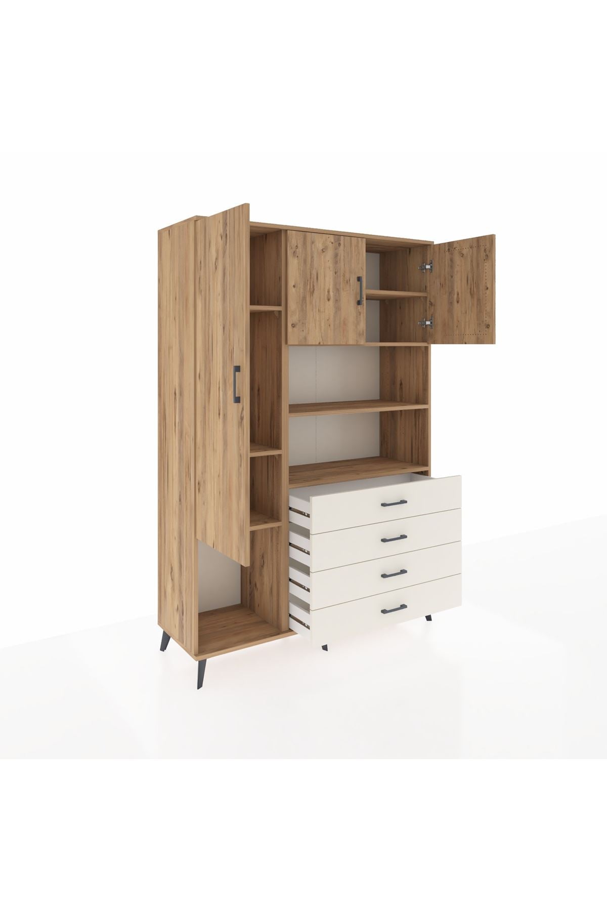 Hyperion Dolap 7 Raflı 4 Çekmeceli 3 Kapaklı 132x44x195 Çam-Çam/Aytaşı