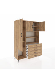 Hyperion Dolap 7 Raflı 4 Çekmeceli 3 Kapaklı 132x44x195 Çam-Çam/Çam