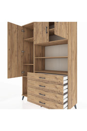 Hyperion Dolap 7 Raflı 4 Çekmeceli 3 Kapaklı 132x44x195 Çam-Çam/Çam