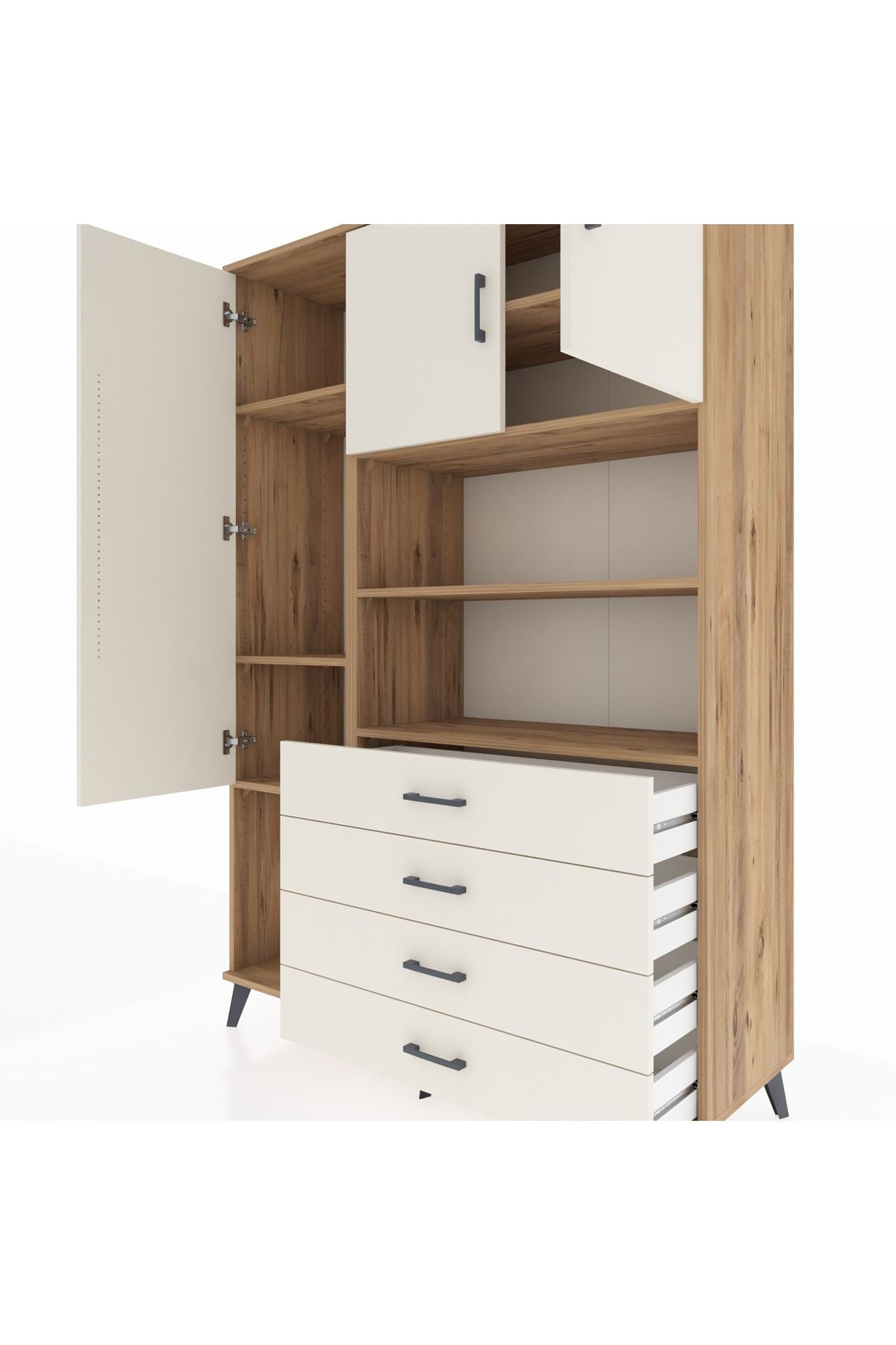 Hyperion Dolap 7 Raflı 4 Çekmeceli 3 Kapaklı 132x44x195 Çam-Aytaşı/Aytaşı