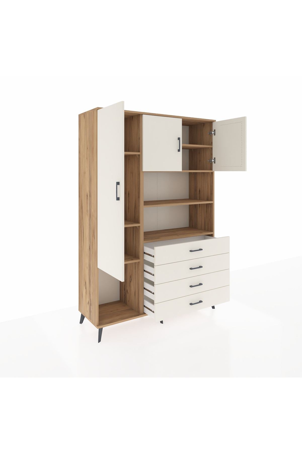 Hyperion Dolap 7 Raflı 4 Çekmeceli 3 Kapaklı 132x44x195 Çam-Aytaşı/Aytaşı