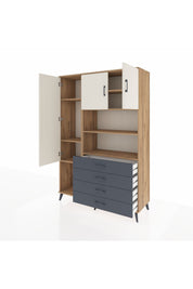 Hyperion Dolap 7 Raflı 4 Çekmeceli 3 Kapaklı 132x44x195 Çam-Aytaşı/Antrasit