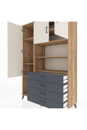 Hyperion Dolap 7 Raflı 4 Çekmeceli 3 Kapaklı 132x44x195 Çam-Aytaşı/Antrasit