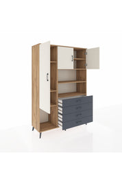 Hyperion Dolap 7 Raflı 4 Çekmeceli 3 Kapaklı 132x44x195 Çam-Aytaşı/Antrasit