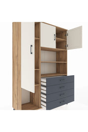 Hyperion Dolap 7 Raflı 4 Çekmeceli 3 Kapaklı 132x44x195 Çam-Aytaşı/Antrasit