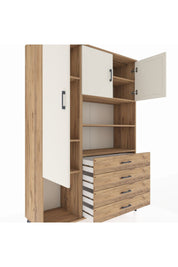 Hyperion Dolap 7 Raflı 4 Çekmeceli 3 Kapaklı 132x44x195 Çam-Aytaşı/Çam
