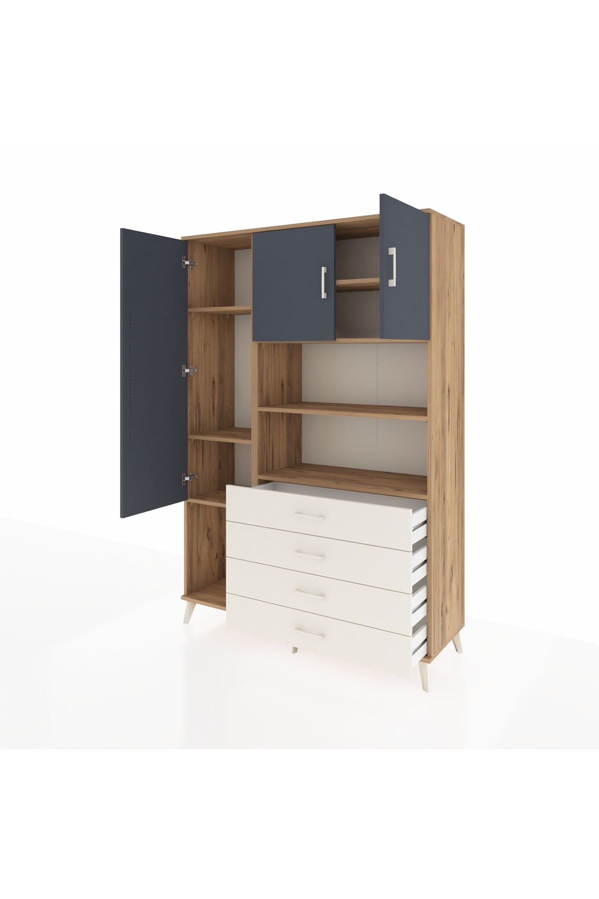 Hyperion Dolap 7 Raflı 4 Çekmeceli 3 Kapaklı 132x44x195 Çam-Antrasit/Aytaşı