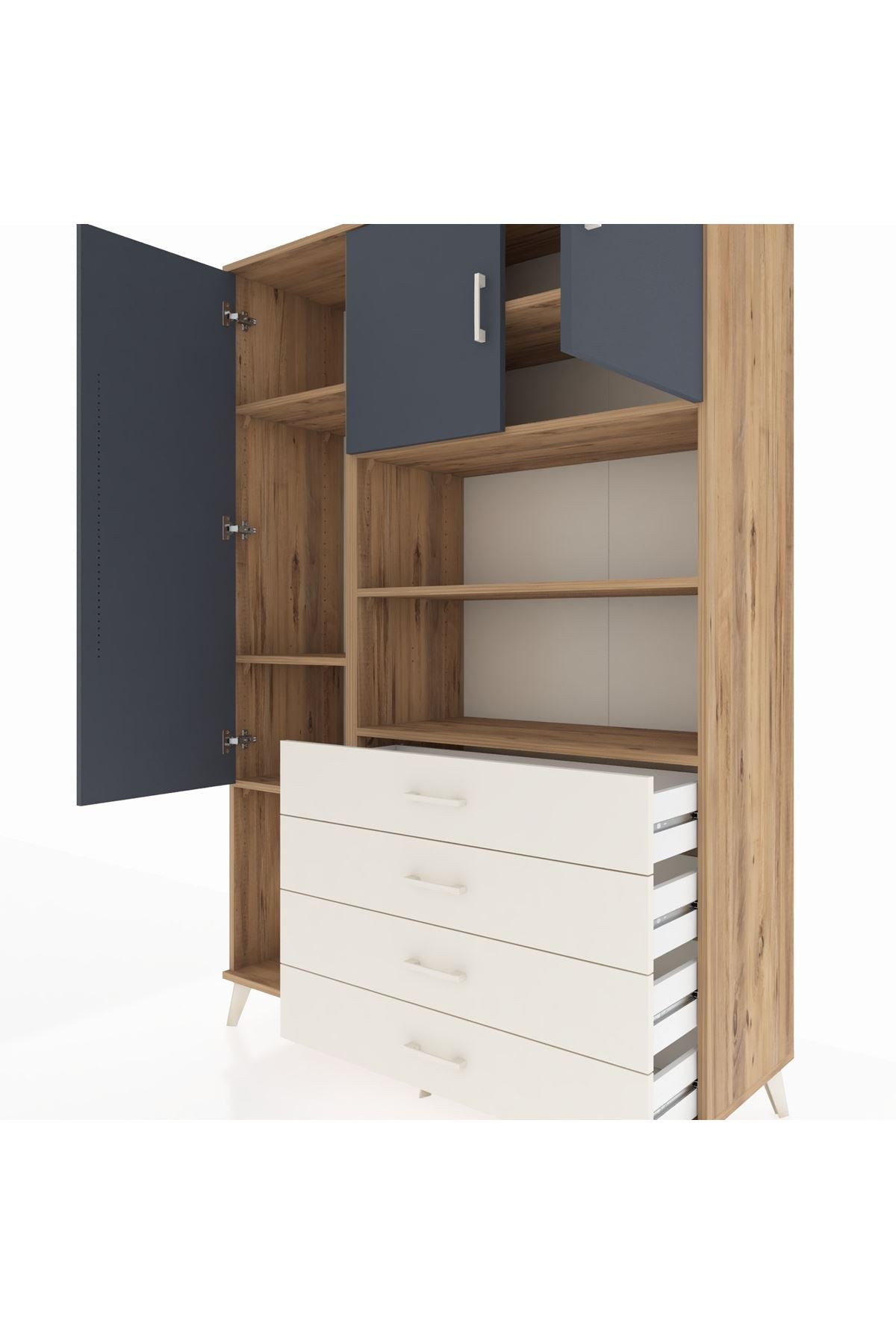 Hyperion Dolap 7 Raflı 4 Çekmeceli 3 Kapaklı 132x44x195 Çam-Antrasit/Aytaşı