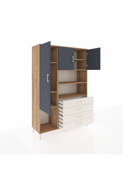 Hyperion Dolap 7 Raflı 4 Çekmeceli 3 Kapaklı 132x44x195 Çam-Antrasit/Aytaşı